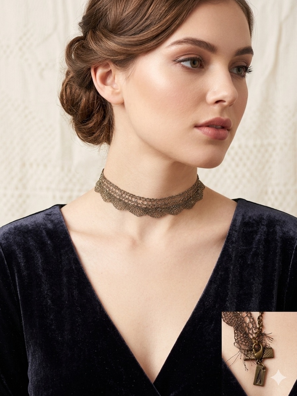 Alexis Bittar Metallic Bronze Woven Mesh Lace Choker Necklace